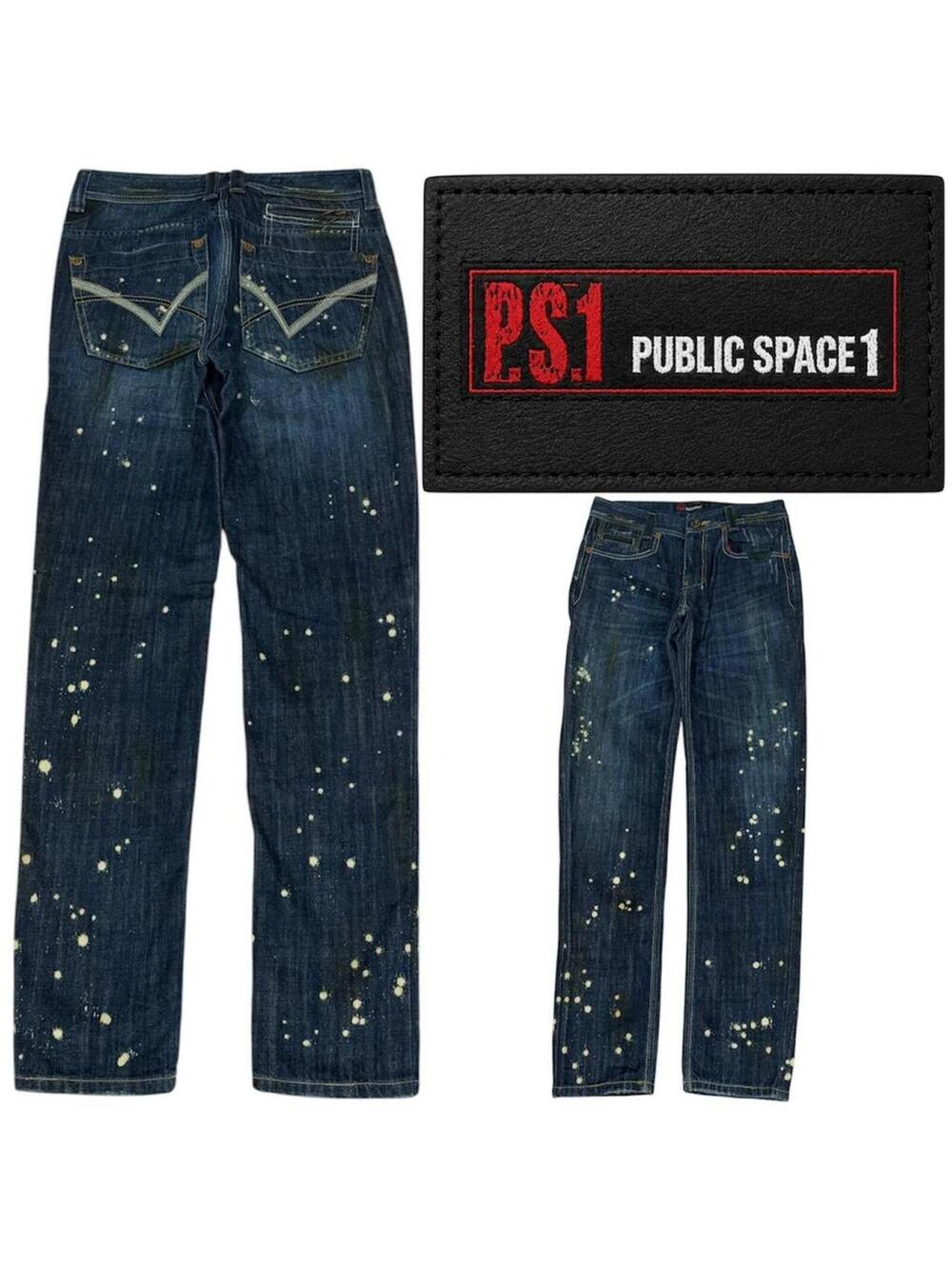 Public Space 1 dirty shade denim with white paint splatter